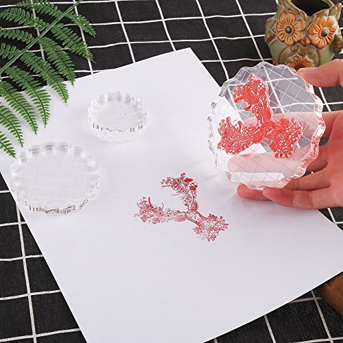 DECORA 3 Pieces Thicken Clear Acrylic Stamping Blocks Set with Grid and Grip