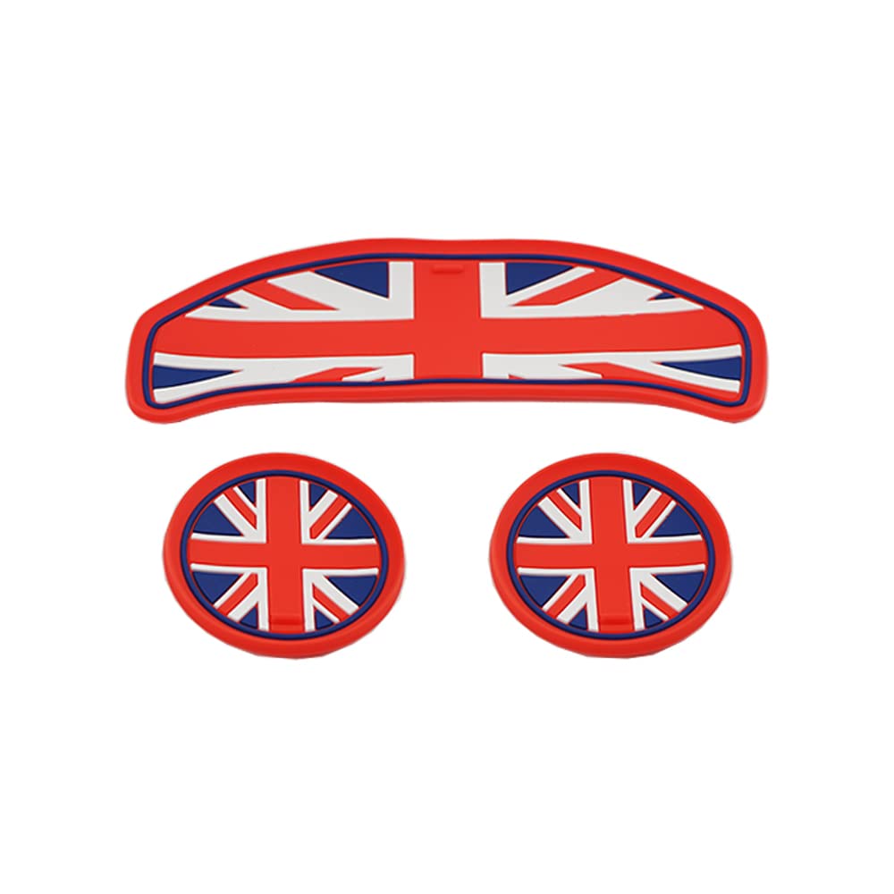 Mini F54 Car Cup Coaster, Set of 3 Anti-Slip Coaster Storage Box Silicone Shockproof Mat for Mini Cooper F54 Clubman Cup Holder Car Accessories (Union Jack)