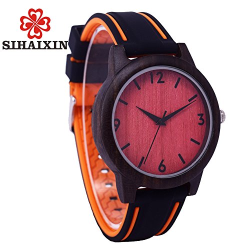 Men Wood Watch Unique Bamboo Wooden Watch Retro Black Zebra Wooden Dial With Silicon Strap Watch Band Japanese Quartz Movement Casual Watches