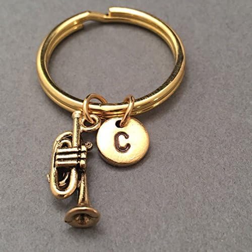 HandmadeTrumpet keychain, trumpet charm, musical instrument keychain, personalized keychain, initial keychain, initial charm, customized, monogram