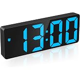 AMIR Digital Alarm Clock, Large Display LED Bedside Clock for Home, Blue | USB/Battery Powered, 3 Adjustable Brightness, Snooze, 12/24H, Temperature, Night Mode, for Bedroom, Office