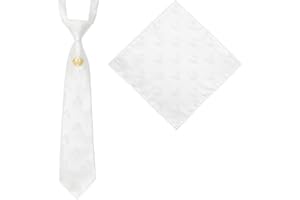 Hokoad 2 Pcs Boys First Holy Communion Tie and Hanky Set, Pre-Tied White Tie with Chalice Pattern, Satin Folded Handkerchief 