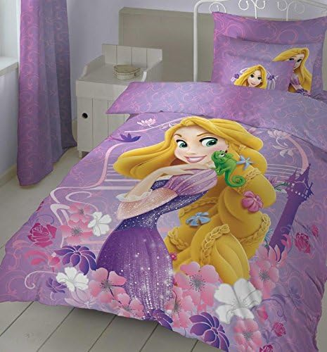 DDECOR Live beautiful 180 TC Cotton Kids Rapunzel Bedsheet with 1 Pillow Cover (Single Size, 152 X 224 cm , Purple)