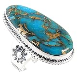 Turquoise Ring Sterling Silver 925 with Genuine Turquoise Size 6 to 11