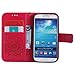 A-slim Galaxy S4 Wallet Case, (TM) Beauty Fashion Sun Pattern Embossed PU Leather Magnetic Flip Cover Card Holders & Hand Strap Wallet Purse Cover Case for Samsung Galaxy S4 I9500 - Red