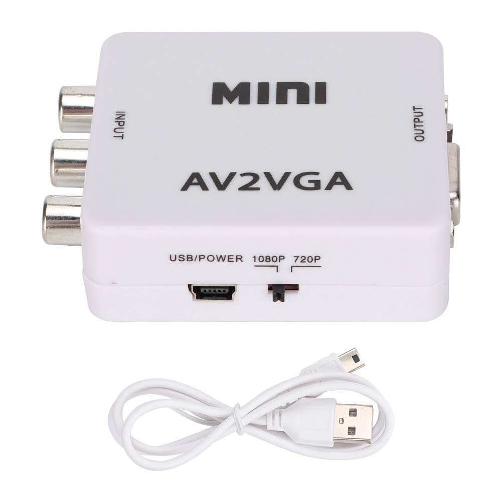 Mavis Laven Mini PC VGA to AV RCA Adapter, HDMI 480P Composite AV to VGA TV Set-Top Box Audio TV Converter Video to PC (White)