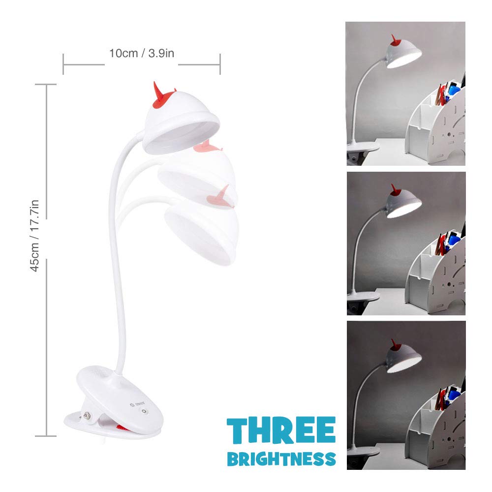 Cute Rechargeable 15 LEDs Clip On Light 4500K 3 Brightness Dimmable Book Light with Flexible Gooseneck Up to 40 Hours Battery-Operated-Reading-Light-Rechargeable for Bed Bookworms and Kids