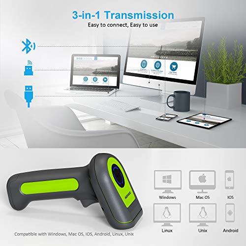 NADAMOO Wireless Barcode Scanner Work with Bluetooth 3in1 Connection