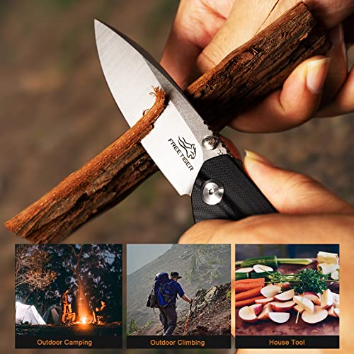 FreeTiger Pocket Knife for EDC D2 Satin Blade G-10 Outdoor Camping Hunting Folding Flipper Knife Ideal Tool Gift For Men Women (Green)