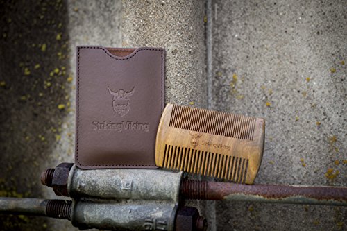 Wooden Beard Comb & Case - Fine & Coarse Teeth from Striking Viking - Anti-Static and Hypoallergenic Wood Pocket Comb For Beards & Mustaches