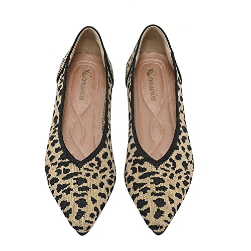 Semwiss Women's Ballet Flats Comfortable Casual Dressy Shoes,Work Flats Office Shoes Pointed Toe Leopard Flats.