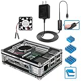 Miuzei Raspberry Pi 3 B+ Case with Fan Cooling and 3× Heat-Sinks, 5V 2.5A Power Supply with On/Off Switch Cable for RPi 3 B+, 3B, 2b