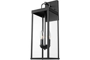 DIYEL Outdoor Wall Sconce Light, 20 Inch Tall Transitional Exterior Wall Bracket Lighting with Clear Glass, Anti-Rust Powder Coat Black Modern Outside Wall Lantern for Front Porch Corridor Doorway Patio
