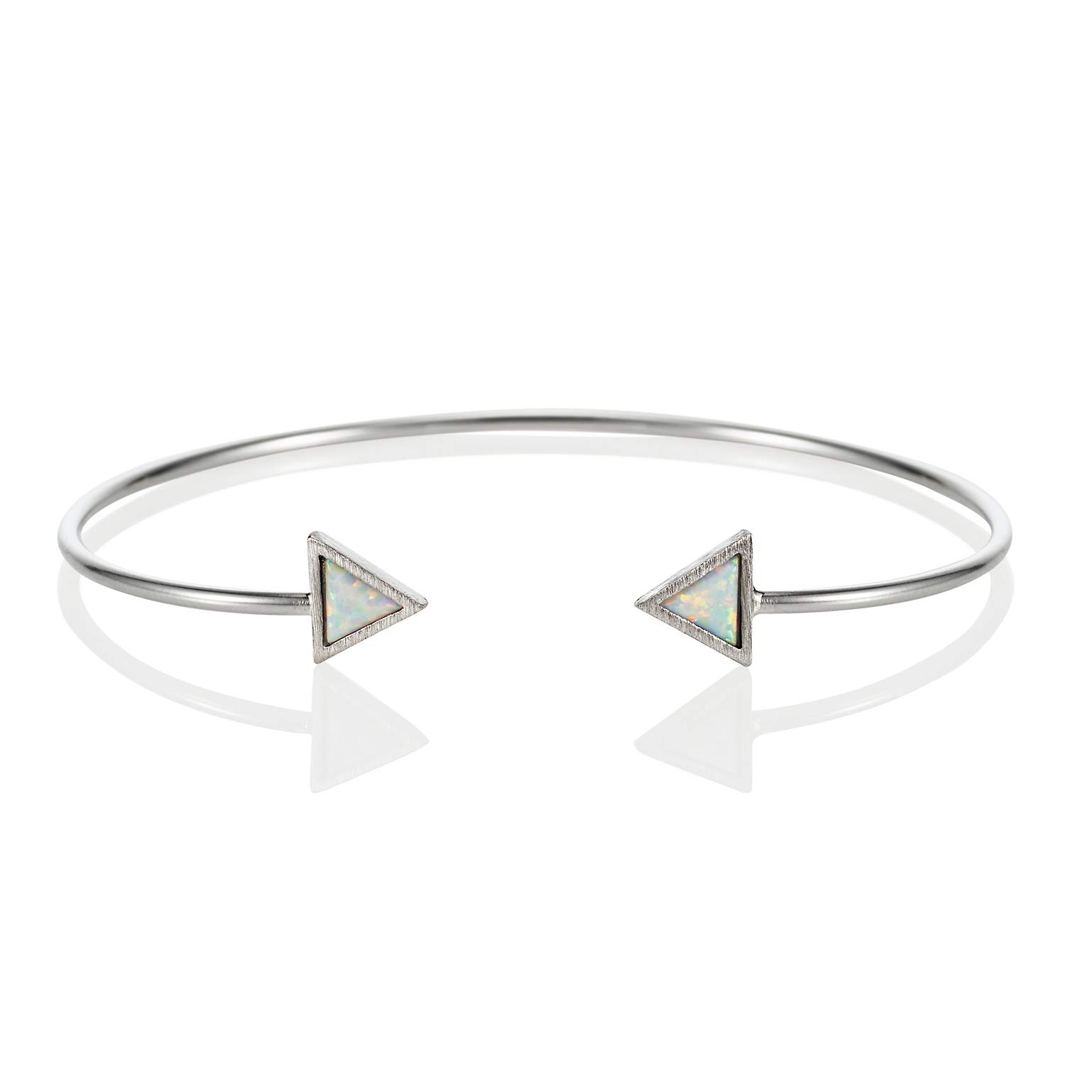 namana Triangle Opal Bangle for Women and Teen Girls, Stylish Geometric Open Bangle with Created Opals, Dainty Silver Bangle Bracelet for Women with White Opals, Jewellery for Women with Gift Box
