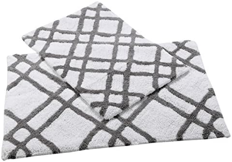 2100 GSM 100% Cotton Bath Mats 2 Piece Set - Soft, Absorbent Non-Skid and Machine Washable Cotton Bath Rugs - ( 2 piece bathroom rugs set ) Grey Bath mat Size 17 x 24 / 21 x 34 Inch by Homefair Linens