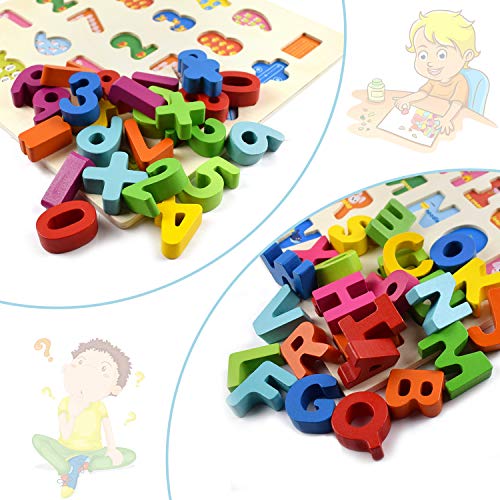 Supkiir Alphabet Number Puzzle, Wooden Pattern Learning Letters for Kids, Colorful ABC&123 Chunky Blocks Educational Toys for Boys and Girls