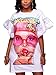 Speedle Womens Crew Neck Short Ruffle Sleeves Shirt Dresses Digital Graffiti Print Club Party Dress