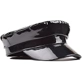 GK-O Women Shiny PU Leather Military Hat Vintage Newsboy Cap | Classic flat top mariner and fiddler style sailor hat perfect for fall winter fashion one size fits most adult women