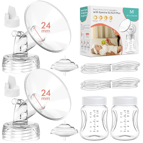 Breast Pump Parts Compatible with Spectra S1,S2,S9 Plus, Replacement Kit for Spectra Pump Parts 2PC Include 24 mm Flange, Duckbill Valve, Tube,Bottle, Backflow Protector, Not Original Accessories