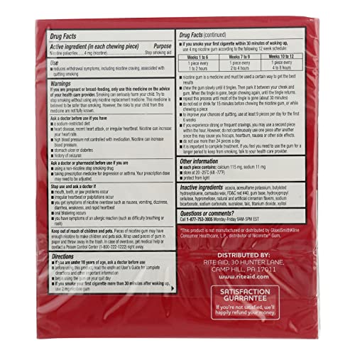 Rite Aid Nicotine Gum, 4 mg, Cinnamon Flavor 100 Pieces Quit