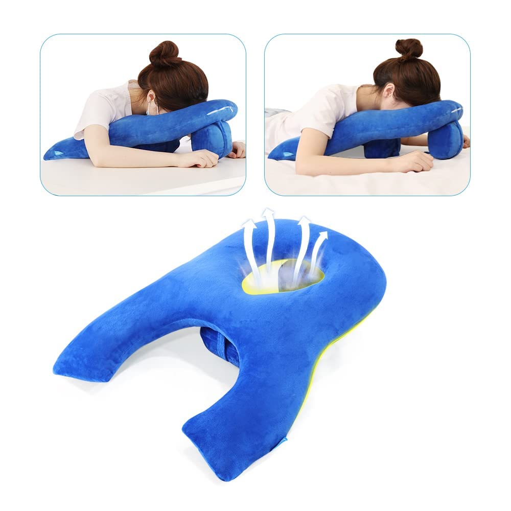 Mybow Face Down Pillow After Eye Surgery for Sleeping Prone with Face Hole Massage Head Rest for Bed Napping Desk Cushion Detached Retina Vitrectomy Recovery Equipment Head Positioning Support Pillow