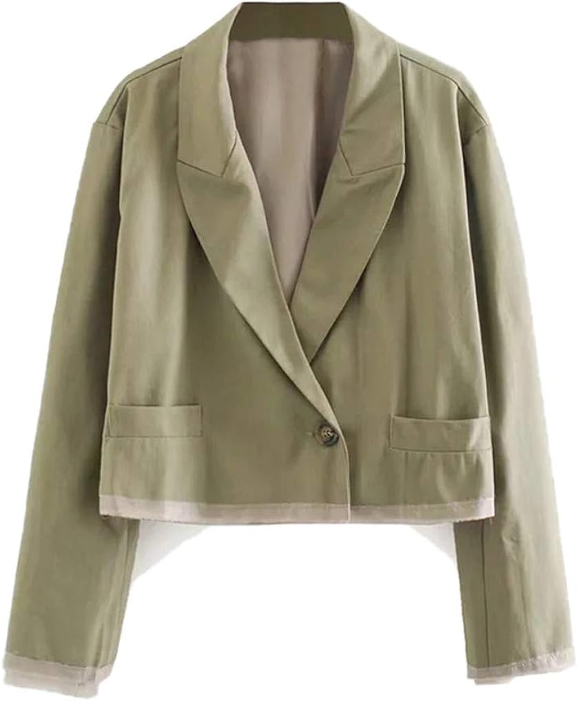 Heijaly Fashion Army Green Color Short Blazer Women Patchwork Long Sleeve Work Wear Blazers Lady