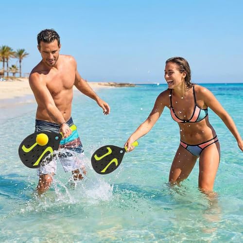 Pair of Beach Padel Beach Tennis Rackets with Soft Ball Set Wooden Rackets Sea, Beach Pool, Sea Garden, Beach Rackets Waterproof Water Resistant