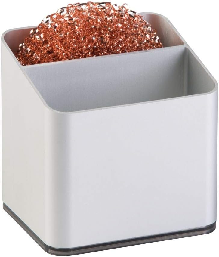 mDesign Kitchen Sponge Holder - Kitchen Sink Caddy for Sponges and Scrubbies - Kitchen Sink Accessories – Dish Sponge Holder – Silver