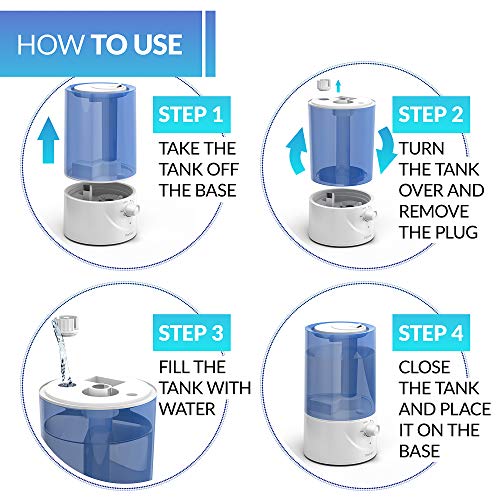 PONNYC Cool Mist Humidifier - Rotatable Mist Nozzle - Ultrasonic Humidifier for ‎Bedroom, Baby room, Home, Office, Gym - Essential Oils Diffuser - Premium Air Humidifier - 0.9 Gal, 9 hours of work‎ - Thumbnail 4