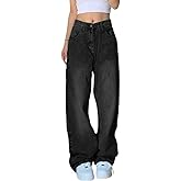 EMMIOL Women Baggy Jeans Mid-Low Waist Boyfriend Streetwear Vintage Jeans Wide Leg Denim Pants