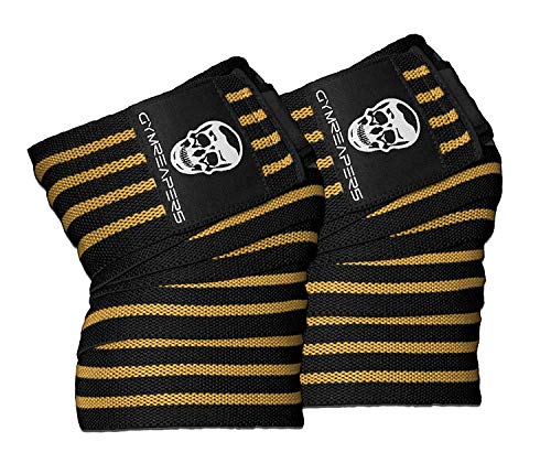 Gymreapers Knee Wraps (Pair) with Strap for Squats, Weightlifting, Powerlifting, Leg Press, and Cross Training - Flexible 72