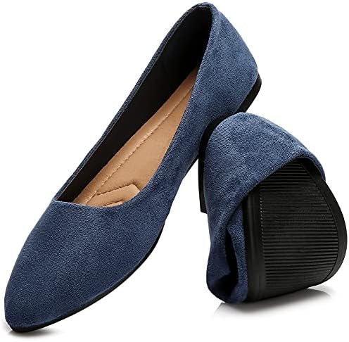 suede navy flats pointed toe