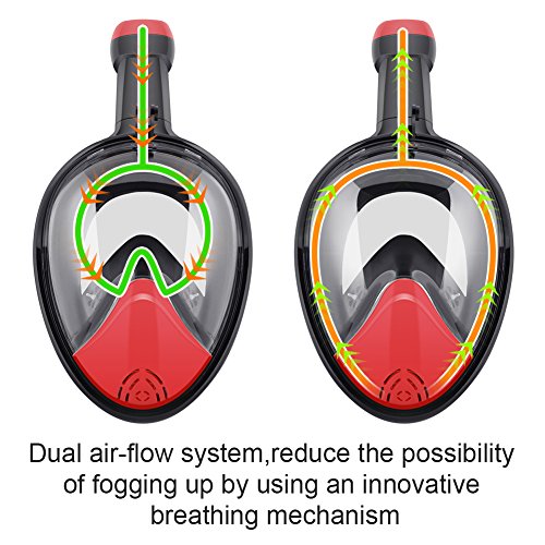 BFULL Newest Version Full Face Easy Breath Snorkel Mask 180° Panoramic Sea View Anti-fog Anti-leak Snorkeling Mask with Action Camera Mount and Soft Adjustable Head Straps For Kids and Adults