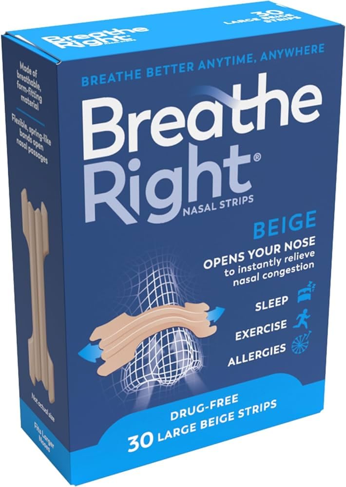 Breathe Right Nasal Strips, Stop Snoring Aids for Men & Women, Large Anti Snore Strips, Original Tan, 30 Strips