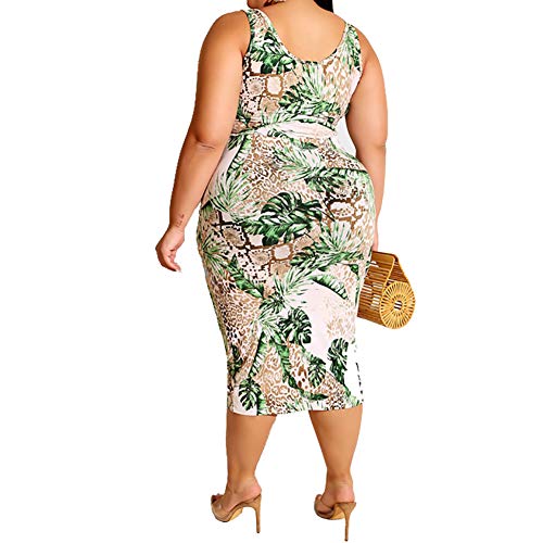Plus Size Two Piece Sets Sleeveless Tie Dye Tank Crop Top Bodycon Midi Pencil Skirt Sets 2 Piece Club Outfits Summer Party Casual Beach Green 3XL