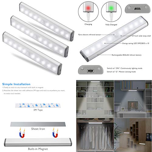 10LED Closet Light with Motion Sensor, Stickon Anywhere Portable