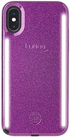LuMee Duo Phone Case, Dark Purple Glitter | Front & Back LED Lighting, Variable Dimmer | Shock Absorption, Bumper Case, Selfie Phone Case | iPhone Xs Max Only