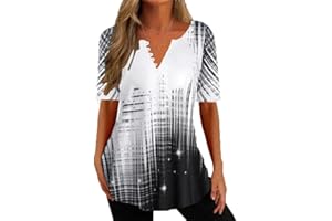 ARICY Womens Tops Dressy 3/4 Sleeve Summer Short Sleeve T-Shirts Ladies Graphic Vintage Tunic Basic Tees Trendy Casual Work Blouse