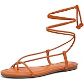 Shoe Land Women’s Flat Sandals – Comfortable Lace-Up Gladiator Sandals with Adjustable Ankle Wrap | Strappy Crisscross Open Toe Tie-Up Shoes for Summer, Beach & Travel