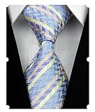 MINDENG New Men's Dark Blue Stripes Silver 100% Silk Necktie Classic Striped Tie
