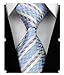 MINDENG New Men's Dark Blue Stripes Silver 100% Silk Necktie Classic Striped Tie