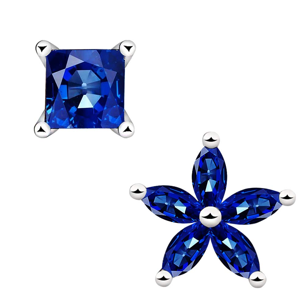 Meyiert 925 Sterling Silver Square Flower Petal Zirconia Crystal Elements Studs Earrings for Women (Blue)