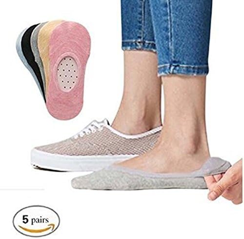 womens invisible socks-footie no show socks for flats summer liner socks 5 pairs (Free Size US Shoes 6.5-12, Black, Blue, Pink, Yellow, Grey)
