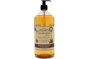 A LA MAISON French Liquid Hand Soap, Sweet Almond - Natural Hand Wash Made with Essential Oils - Biodegradable, Plant-Based, Vegan, Cruelty-Free, Alcohol & Paraben Free (33.8 oz size, 1 Pack)