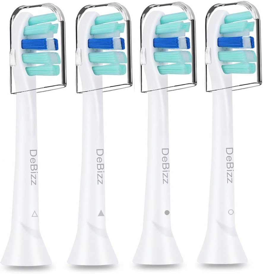 DeBizz Replacement Brush Heads Compatible with ProtectiveClean 4100 Plaque Control, Fit DiamondClean Gum Health HealthyWhite and More Sonic Electric Toothbrush, White 4-pk