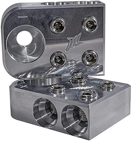 ILL Customz4x1/0 AWG Spot Battery Terminal Distribution Block 0 Gauge Input Style Bolt Down Post Heavy Duty Electrical Grade Aluminum Pair