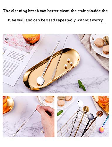Spoons Straws, AnSaw Reusable Drinking Straws, Mixing Spoon 2-in-1 Stirrer Spoon Straws Utensil  w/Clean Brushes for Milkshake,Smoothies, Iced Coffee/tea, Cocktail -7.67 inches (5 Pack) - Thumbnail 4