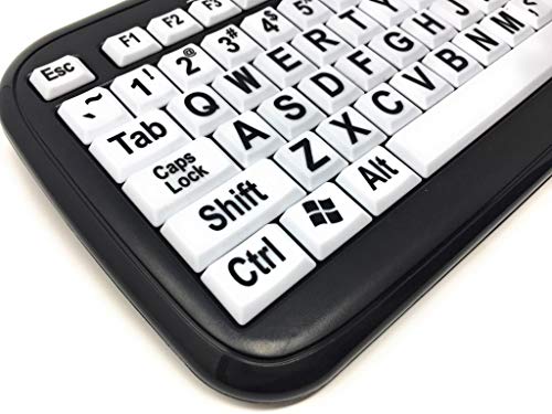 New and Improved EZSee by DC Large Print English QWERTY Keyboard - Vivid Black Letters on White BackGround Keys - Wired USB Connection - For Visually Impaired, Weak Vision in Low Lighted Areas