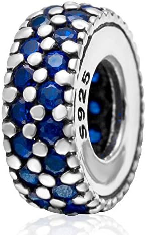 Spacer Bead charm 925 Sterling Silver Birthstone Charm Crystal Charm Spacing Bead Birthday CHARM Christmas Charm for Charms Bracelets (F)