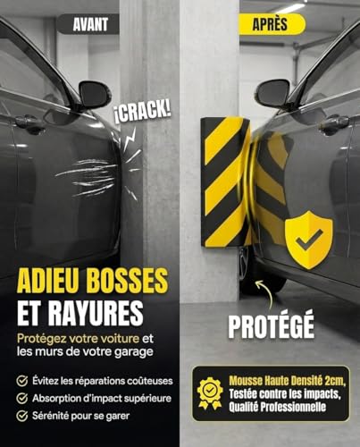 NOOGUI - Foam Garage Protection - Columns and Walls - High Density Foam 2 cm - Reflective Adhesive Yellow and Black - 40 x 15 x 2 cm - Shockproof Interior Car Parking - 6 Pieces